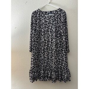 Tommy Hilfiger Womens Black White Floral Leaf Ruffle Hem Dress Size 
16 A1052